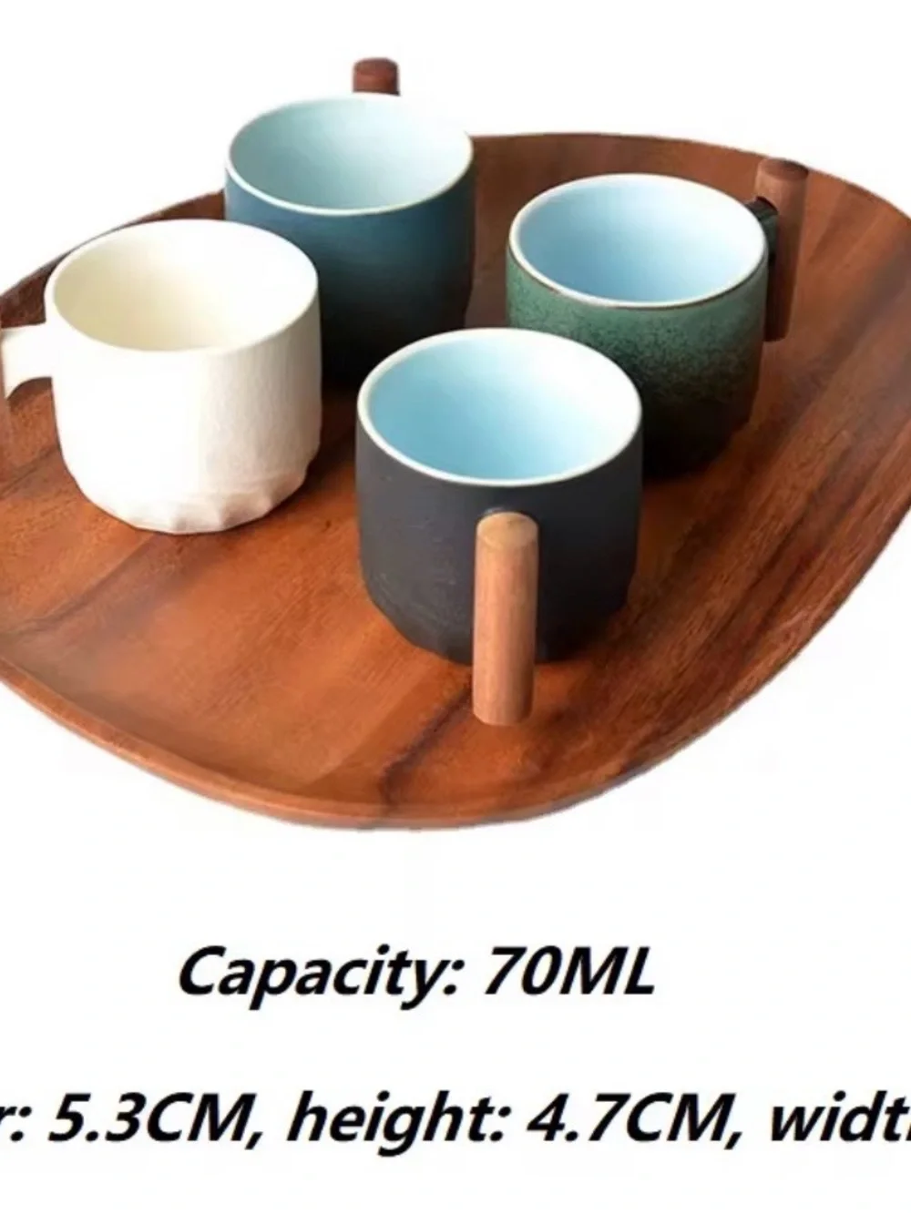 Matte Black Ceramic Coffee Mug with Wooden Handle